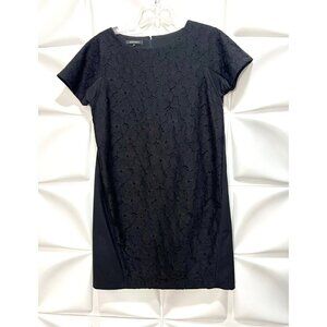 Lafayette 148 Sz P / XS Solid Black Embroidered Stretch Oversized Shift Dress